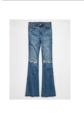 AE Next Level Super High-Waisted Ripped Flare Jean size 10 long